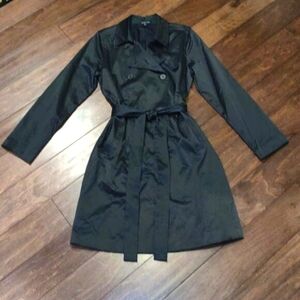 Eileen Fisher Black Belted Double Breasted Trench Coat SIZE MEDIUM
